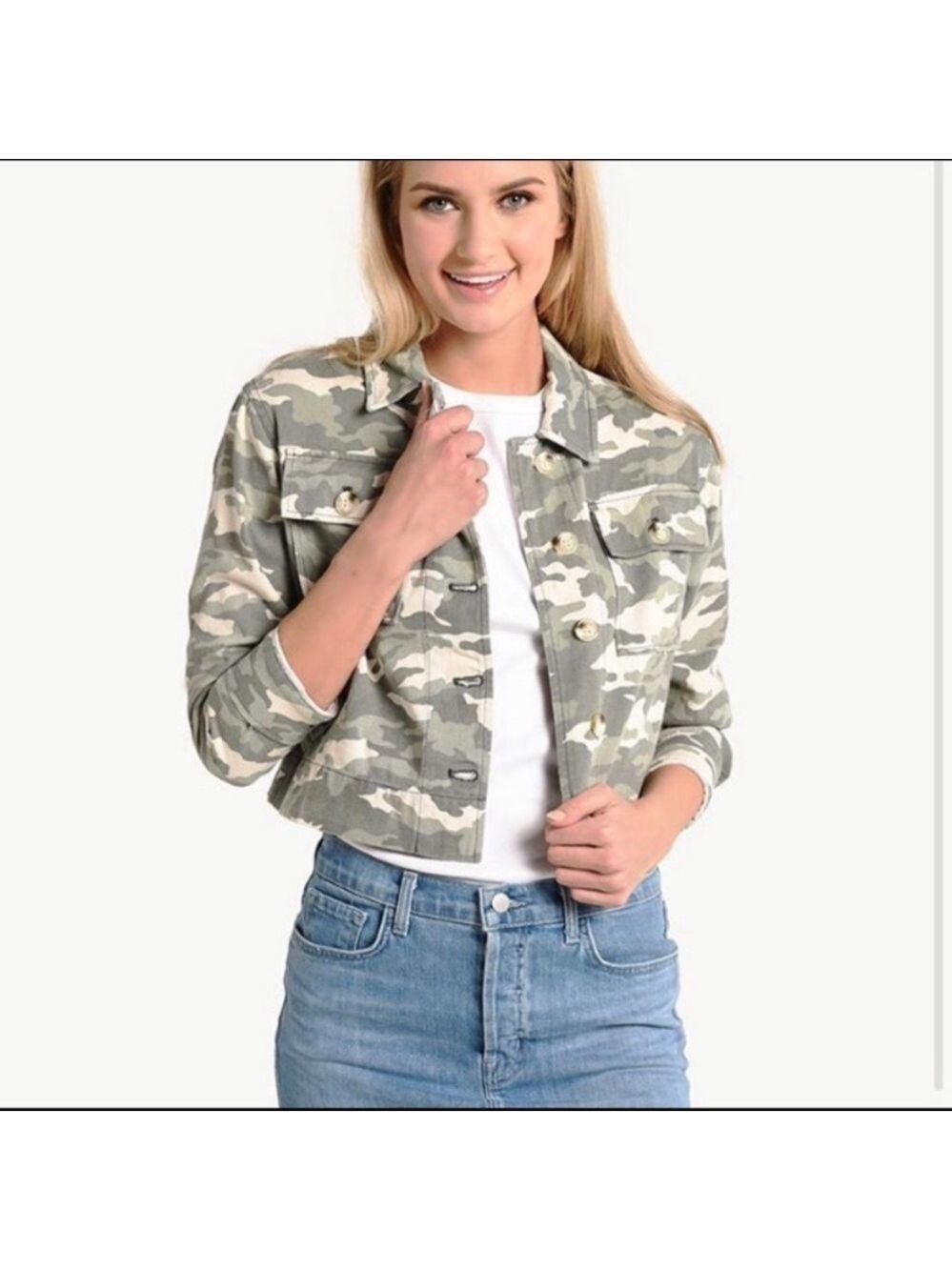 John + Jenn Camo Cropped Jean Denim Jacket - xs